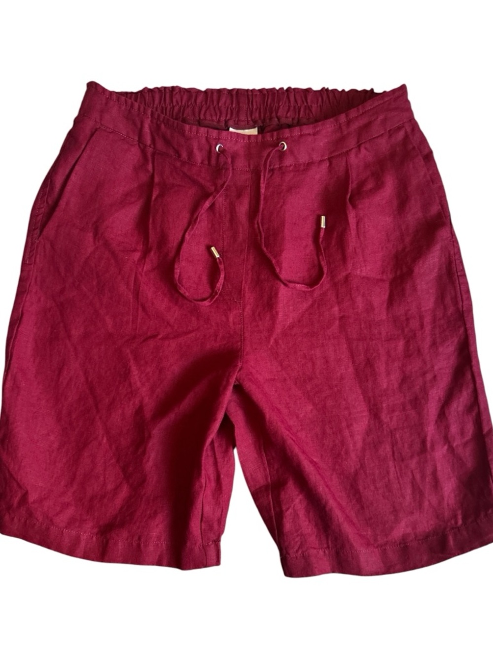 Chico’s 100% Linen Drawstring Shorts Burgundy Patriotic 4th Of July Women’s US 8